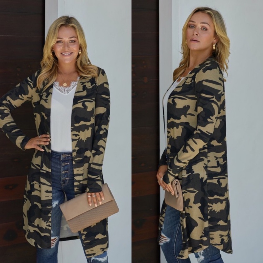 Knee Length Camo Cardigan